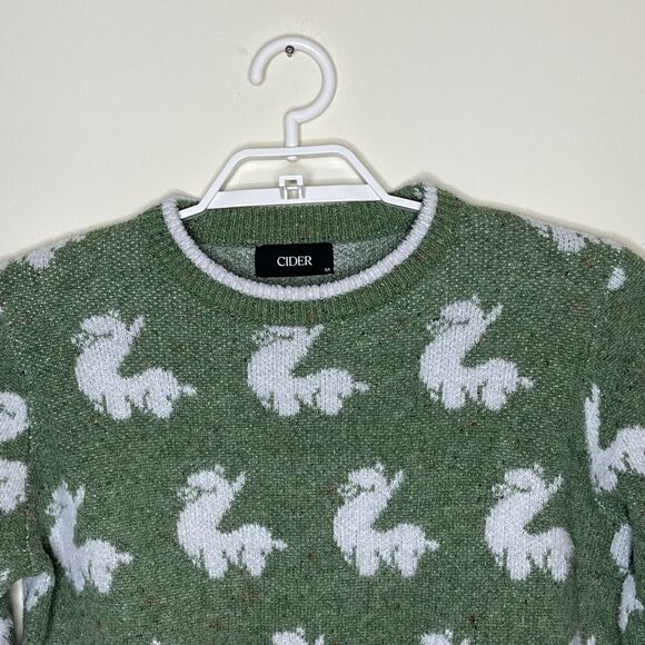 CIDER Women's Green Alpaca Llama All Over Print Sweater Novelty Twee Sz M - Picture 2 of 5